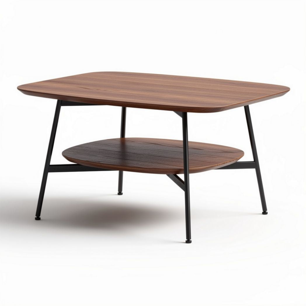 Houten salontafel met metalen onderstel afmetingen 80 x 80 x 40cm