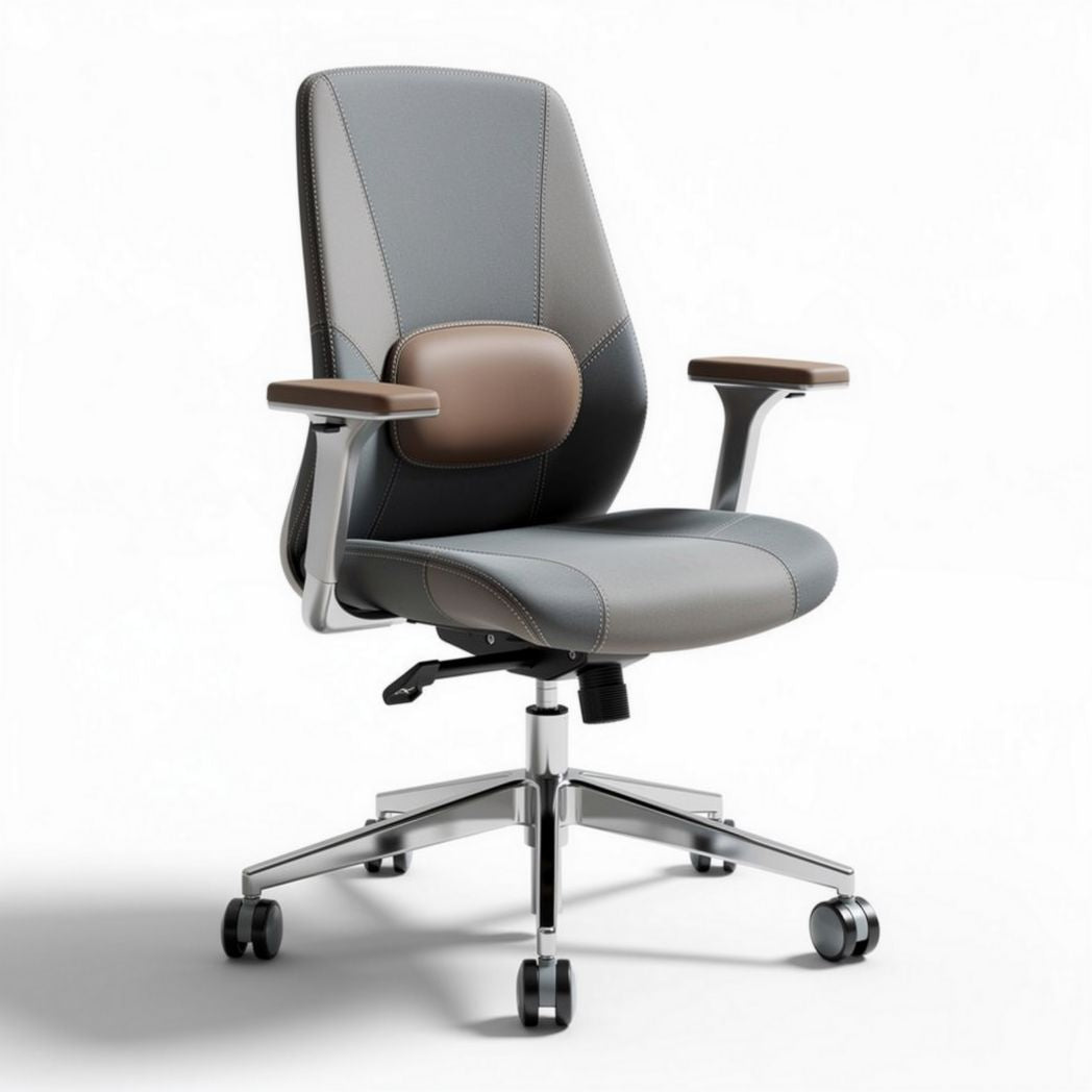 Ergonomische bureaustoel van leer met uitneembare armsteunen grijs bruin 60 x 60 x 100cm