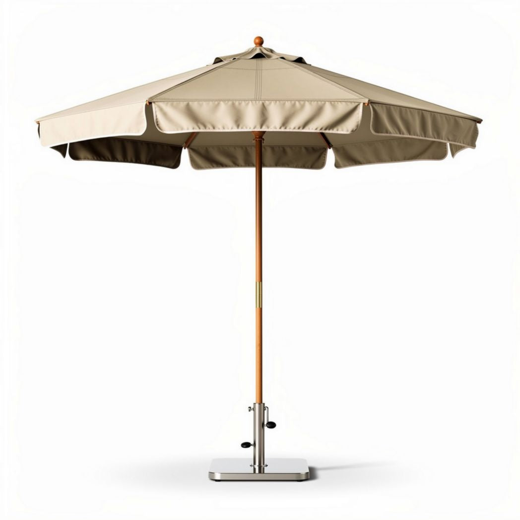 Parasoll met houten steel en duurzame polyester doek in beige 200 x 200 x 250cm