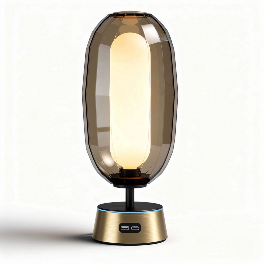 Glazen tafel lamp in oranje met een metalen voet 25 x 25 x 40cm